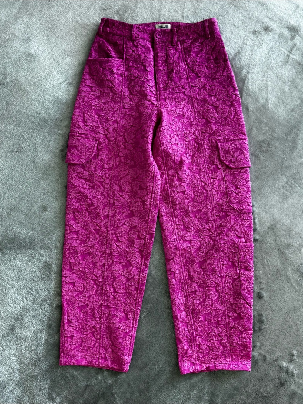 Textured Magenta Straight-Leg Cargo Pants with Lace texture - Women